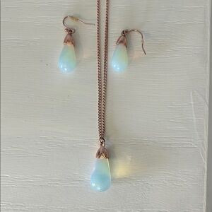Rose Gold Opal Teardrop Necklace and Earring Set
